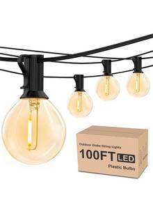 lot 32574 image: RTTY Outdoor String Lights 100ft, G40 Led Patio Lights with 52pcs Bulbs,Waterproof Shatterproof Dimmable Hanging Globe Outdoor Lights for Cafe,Bistro & Backyard