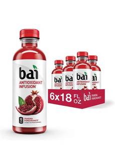 lot 32576 image: Bai Flavored Water, Ipanema Pomegranate, Antioxidant Infused Drinks, 18 Fluid Ounce Bottles, 6 Count