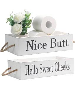 lot 32584 image: FUIN Wooden Funny Bathroom Decor Box Tray for Toilet Tissue Paper, White