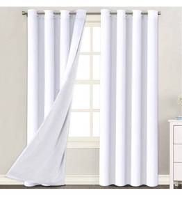 lot 32586 image: White Blackout Curtains 84 Inches Long (2 Layers) Light Blocking Lined Window Curtain Draperies for Bedroom Thermal Insulated Soft Thick Silky Grommet 2 Panels, White with White Liner