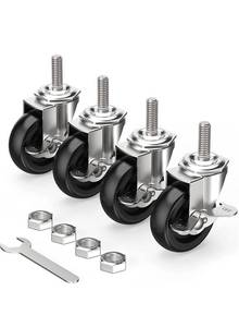 lot 32591 image: HOLKIE Caster Wheels 3 inch Locking Stem Casters, 38 -16 x 1-12 (Stem Diameter 38, Stem Length 1-12) Threaded Stem Casters Swivel Casters Set of 4 Heavy Duty Castors Black