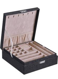 lot 32594 image: BEWISHOME Jewelry Boxes for Women 35 Compartments Jewelry Organizer Box 2 Layers Jewelry Box Display Storage Case with 6 Necklace Hooks Jewelry Holder for Girls Black