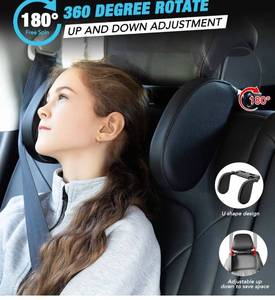 lot 32596 image: Car Headrest Pillow, Head Neck Support Pillow, Car Seat Headrest for Kids, 180° Adjustable U Shaped Car Sleeping Pillow Cushion for Kids Adult (Black)