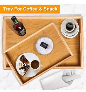 lot 32600 image: 2 Pack Bamboo Serving Tray with Handles, Portable Bed Tray for Breakfast Dinner, Eating Trays for Living Room,Restaurants