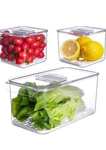 lot 32609 image: vacane Vegetable Fruit Storage Containers,3 Pcs Set Fresh Produce Saver with Lids and Vents,Stackable Salad Lettuce Keeper for Refrigerator or Easy Carry,BPA-free Stay Fresh Containers,5.7L&1.7L&1.7L
