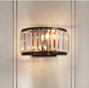 lot 32626 image: NOARTE Modern Black Crystal Wall Sconce Half Round Wall Mounted Fixture 2 Lights for Hallway Doorway Bedroom Living Room D9.5 x H5.5