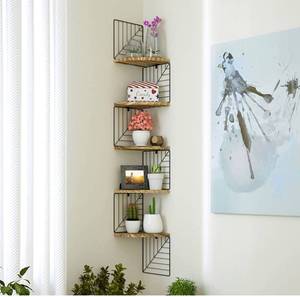 lot 32627 image: Love-KANKEI Corner Shelf Wall Mount of 5 Tier Rustic Wood Floating Shelves Wall Shelves for Bedroom Living Room Bathroom Kitchen Office and More Carbonized Black