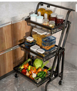 lot 9974 image: Shelf 3 Tier Rack Kitchen Cart Storage Trolley, Black