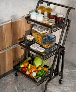 lot 9975 image: Shelf 3 Tier Rack Kitchen Cart Storage Trolley, Black