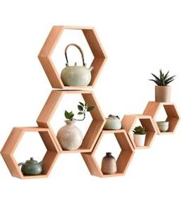 lot 44905 image: 6 - Hexagon Shaped Floating Wall Shelves