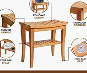 lot 44971 image: Bambusi Bamboo Shower Bench Spa Stool,Wood 2-Tier Seat