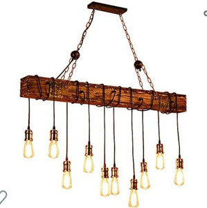 lot 44987 image: Ladiqi 10-Lights Wooden Island Chandelier Retro Rustic Pendant Lighting Lamp