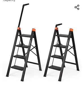 lot 45084 image: 1 - Alpurlad 4 Step Aluminum Folding Ladder with Telescopic Hand Rail