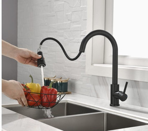 lot 45088 image: Tiahylle Black Kitchen Faucet with Pull Down Sprayer