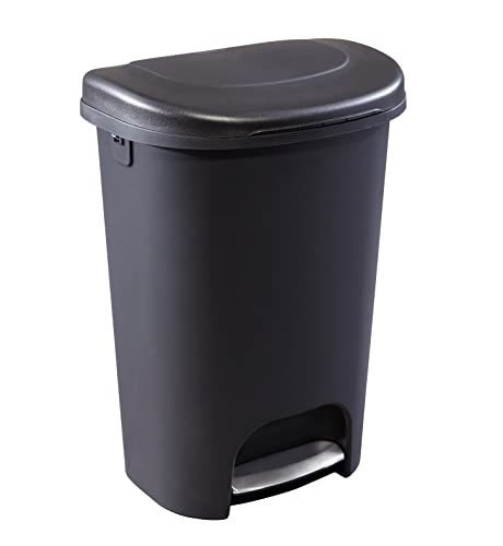 lot 5860 image: Rubbermaid Classic 13 Gallon Premium Step-On Trash Can with Lid and Stainless-Steel Pedal, Black Waste Bin for Kitchen