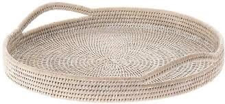 lot 6054 image: KOUBOO 1020045 La Jolla Rattan Round Serving Tray, White Wash - damaged handle