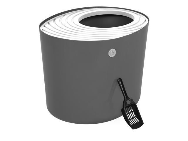 lot 6067 image: Iris Top Entry Cat Litter Box Dark GrayWhite