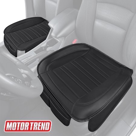 lot 5797 image: Motor Trend Universal Car Seat Cushions for Front Seats - Padded Black Faux Leather Seat Covers for Car Truck Van SUV