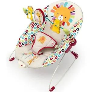 lot 5835 image: Bright Starts Playful Pinwheels Portable Baby Bouncer with Vibrating Infant Seat and-Toy Bar, 19.8x13.1x3.4 Inch, Age 0-6 Months