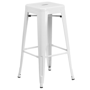 lot 2408 image: Flash Furniture Commercial Grade 30 High Backless White Metal Indoor-Outdoor Barstool with Square Seat