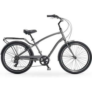 lot 2419 image: sixthreezero EVRYjourney Men s 7-Speed Bicycle Step-Through Touring Hybrid Bike 26 Wheels Matte Grey