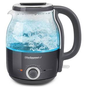 lot 3179 image: Elite Gourmet - 1.2L Adjustable Temperature Electric Glass Kettle - Grey