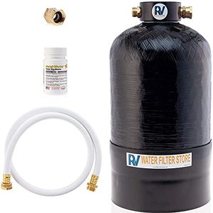 lot 3182 image: Essential RV Water Softener Portable 16,000 Grain w Custom Hose, Long Lasting for RVers Vanlife, 34 Fittings, Softens Hard Water When Traveling or Mobile Spot Reducing Car Washing