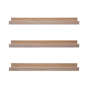 lot 3188 image: FISHFRUIT 24 Inch Floating Shelves Natural Wood Set of 3,Picture Ledge Wall Shelves for Home Decoration, Bedrooms, Office, Living Room, Kitchen, Wooden Wall Shelf