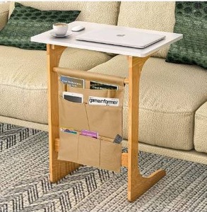 lot 3201 image: Table Sofa Side End Table That Slide Under Couch for Small Space Living Room Laptop Coffee Snack Bamboo 20 x 12 x 24 Inch TV Dinner Tray Table