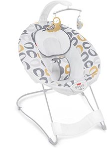 lot 3205 image: Fisher-Price See & Soothe Deluxe Bouncer - Kernal-Pop, Baby Seat with Mobile