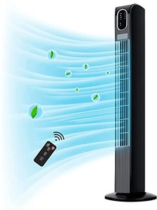 lot 3212 image: Uthfy Electric Standing Tower Fan,34 Oscillating Tower Fan with Remote, Floor Fan for Bedroom Office and Home,Quiet Cooling Fan,Portable Bladeless Tower Fan with LED Display,Black