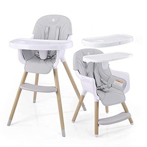 lot 3220 image: Baby High Chair, 3-in-1 Convertible ASTM Approved Infant Adjustable Feeding Dining Chair  2 Big Removable Easy to Clean Dishwasher Safe Trays,for 6 Mons up to 35 Lb Toddler(Grey)
