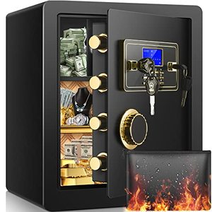 lot 3249 image: 2.2 Cubic Roomy Safe Fireproof Waterproof, Personal Security Home Safe with Combination Lock, Electronic Keypad & Keys Interior Lock Box, Safe Box for Side Arm Cash and Important Papers