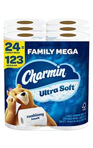 lot 3252 image: Charmin Ultra Soft Cushiony Touch Toilet Paper, 24 Family Mega Rolls  123 Regular Rolls