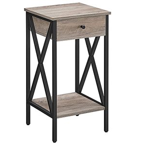 lot 3261 image: VASAGLE VINCYER Nightstand, End Table, Side Table, Tall Nightstand with Drawer and Storage Shelf, Industrial, Greige and Black ULET501B02