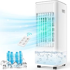 lot 3276 image: Evaporative Air Cooler, 3-IN-1 Windowless Portable Air Conditioner with NaturalCoolingHumidifier & 3-Speed, 70° Oscillation & 7 Timer Remote Control, Swamp Cooler w4 Ice Packs for Home & Kitchen