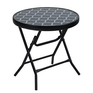 lot 3289 image: MFSTUDIO Patio Side Table, Folding Portable Round Bistro Coffee Table, Tempered Glass Metal End Table, Plant Stand for Indoor & Outdoor Garden Backyard Lawn Poolside, 18 inch Pattern Black