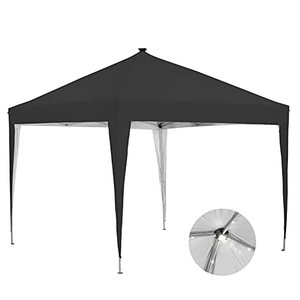 lot 3295 image: 10 x 10 ft Pop-Up Canopy Tent Solar Power Led Light Portable Tailgating Party Tents Black