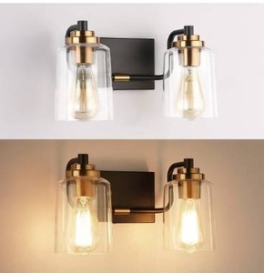 lot 3297 image: SOLFART Bundle 7600-2 Lights (Excluded Bulbs) Bathroom Black and Brass Vintage Vanity Lights Fixtures