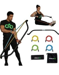 lot 3298 image: Gorilla Bow Portable Home Gym Resistance Bands and Barbell System for Travel, Fitness, Weightlifting and Exercise Kit, Full Body Workout Equipment Set