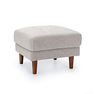 lot 3305 image: Mellow Adair Mid-Century Modern Ottoman, Tufted Linen Fabric, Light Grey