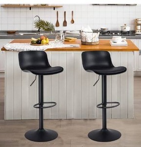 lot 3307 image: YOUNIKE Modern Design Bar Stools Set of 2,with Adjustable Height and 360°Swivel, Ergonomic Streamlined Polypropylene High Bar stools for Bar Counter, Home and Kitchen Island-Black