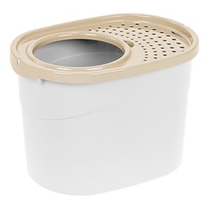 lot 3314 image: IRIS USA Top Entry Cat Litter Box, WhiteBeige 589626, Large