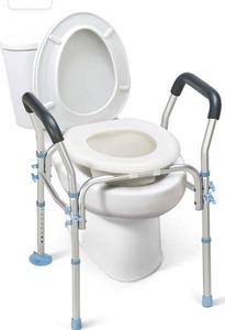 lot 3321 image: OasisSpace Stand Alone Raised Toilet Seat 300lbs - Heavy Duty Medical Raised Homecare Commode and Safety Frame, Height Adjustable Legs, Bathroom Assist Frame for Elderly, Handicap, Disabled