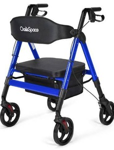 lot 3325 image: OasisSpace Heavy Duty Rollator Walker - Bariatric Rollator Walker with Large Seat for Seniors Support Up 450 lbs (Blue)