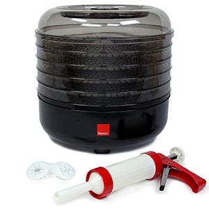 lot 3327 image: Ronco Beef Machine, 5-Tray Dehydrator with 5-Piece Kit, Food Preserver Quiet Operation, for Turkey, Chicken, Fish, Fruits, Vegetables, Deluxe Black with Jerky Gun