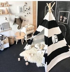 lot 3344 image: Tiny Land Kids Teepee Tent for Boys,5 ft- Teepee- Black and White Stripe-Children Play Tent with Canvas Carry Case for Indoor