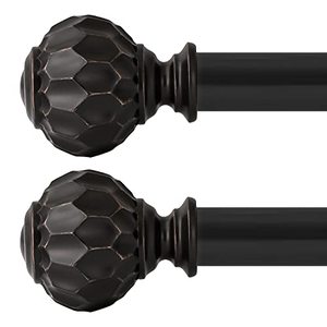 lot 3346 image: Oneach 2 Pack 28-48 Adjustable Curtain Rod 1 Black Extendable Metal Single Window Rod for Curatins with Decorative Antique Resin Twisting Finials Drapery Treatment Window Rods