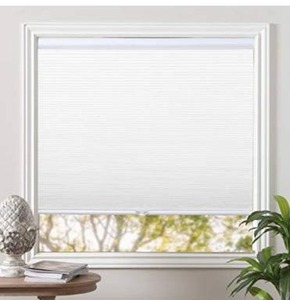 lot 3348 image: Shades Cordless Blinds Cellular Fabric Blinds Honeycomb Door Window Shades 36x64, White-White