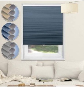 lot 3354 image: Cordless Shades Blackout Blinds Cellular Window Shades Honeycomb Blinds for Bedroom Kitchen Bathroom, Blue-White, 29x64